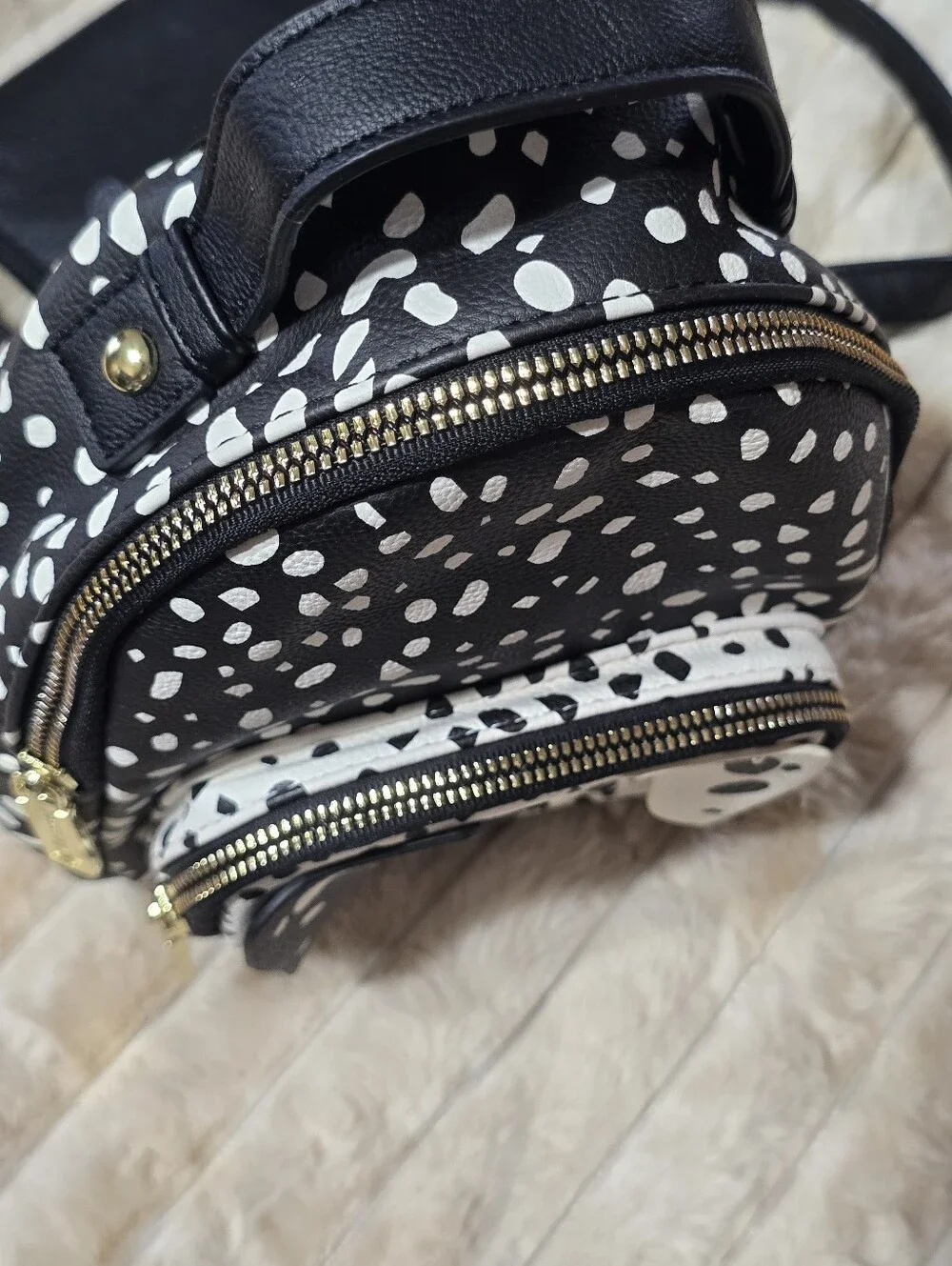 Betsey Johnson Black & White Dalmatian Puppy Dog Face Mini Backpack